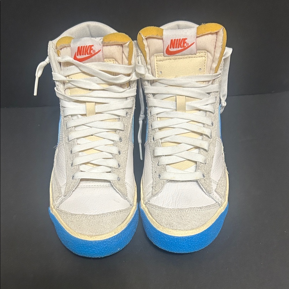 Nike White and Blue High-Tops with Orange Accents